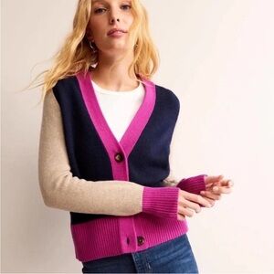 Boden Olivia Merino Wool Colorblock Cardigan Size Medium